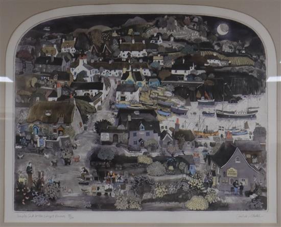 Graham Clarke (1941-), coloured aquatint, Uncle Sid and the Limpet racers, signed in pencil, number 98/300, 59 x 73cm